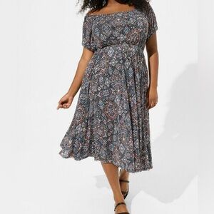 Torrid Midi Mesh Off Shoulder Pocket Peasant Dress Sz 3 NWT
